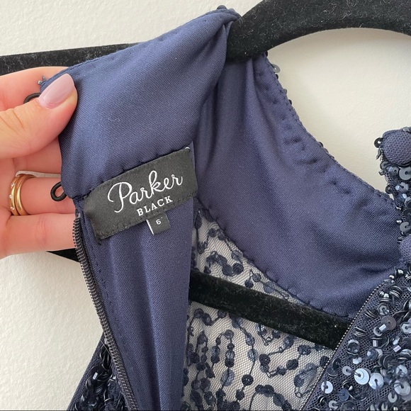 Parker Black Navy Sequin High Neck Halter Maxi Gown Dress Formal Wedding Prom - Picture 10 of 14